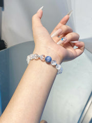 Handmade Blizzard White Quartz & Kyanite Bracelet: Natural Elegance in Every Bead