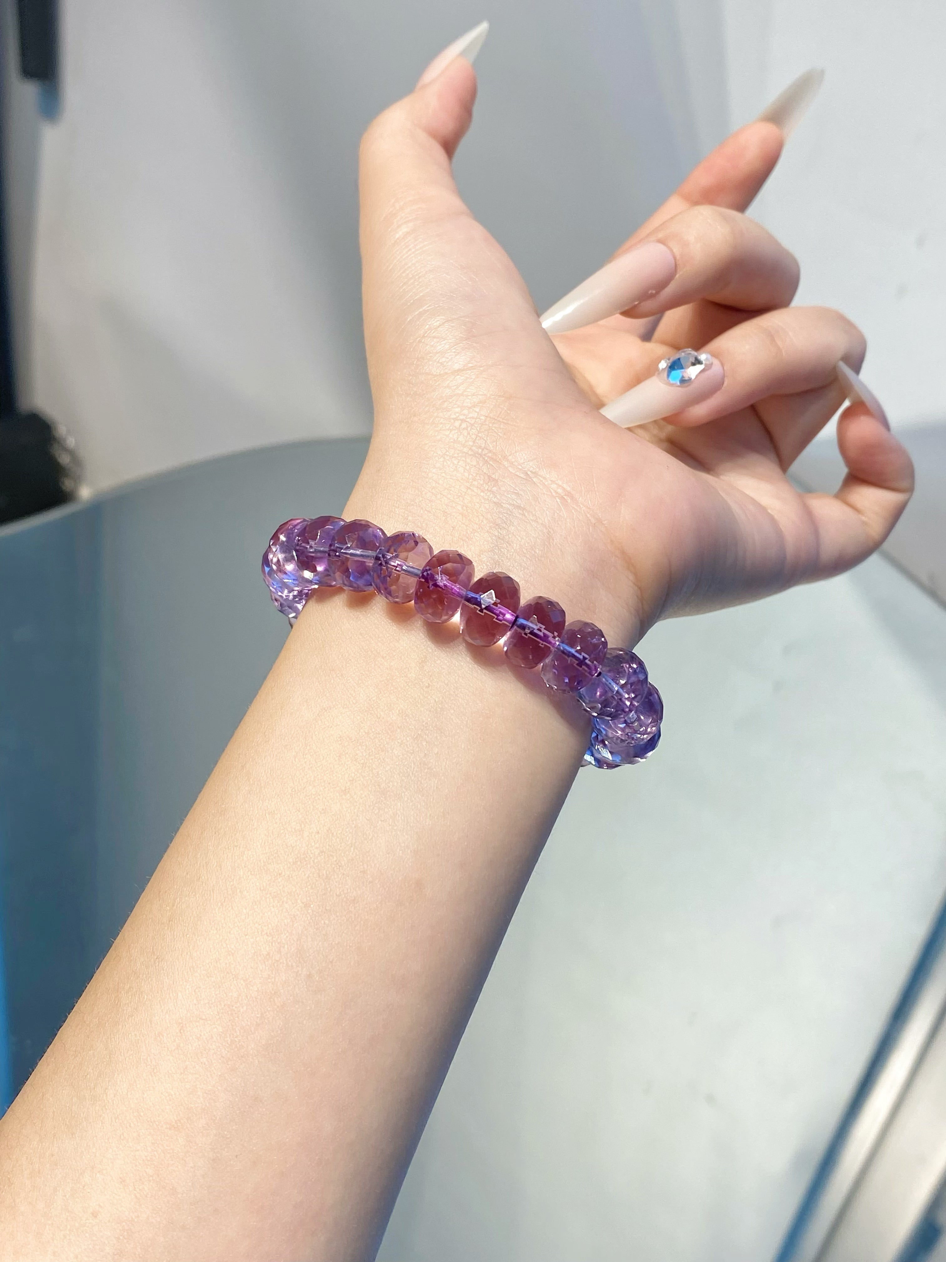 Handmade Rhombus - Cut Brazilian Amethyst Bracelet: Exquisite Crystal Elegance