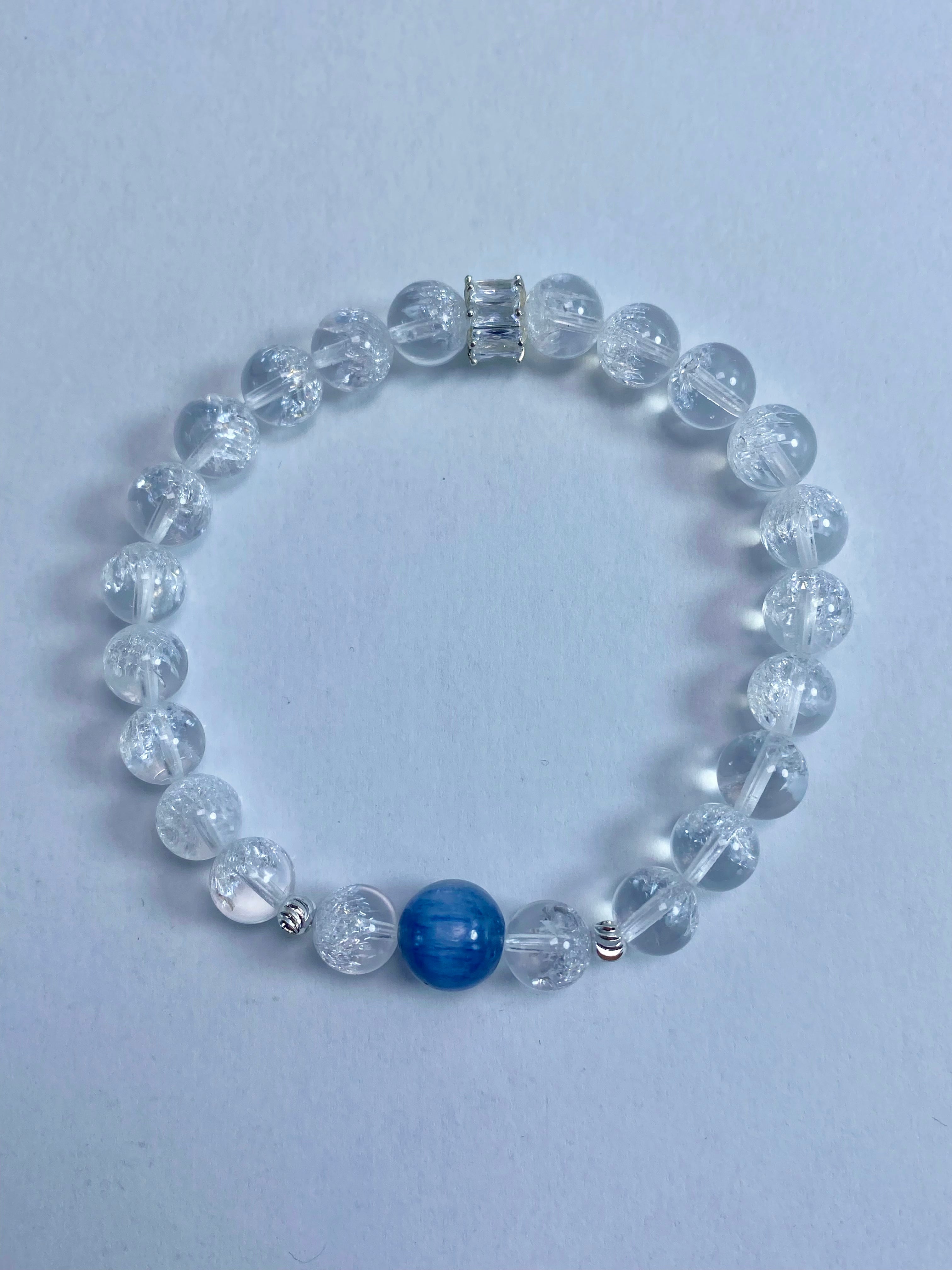 Handmade Blizzard White Quartz & Kyanite Bracelet: Natural Elegance in Every Bead