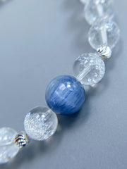Handmade Blizzard White Quartz & Kyanite Bracelet: Natural Elegance in Every Bead