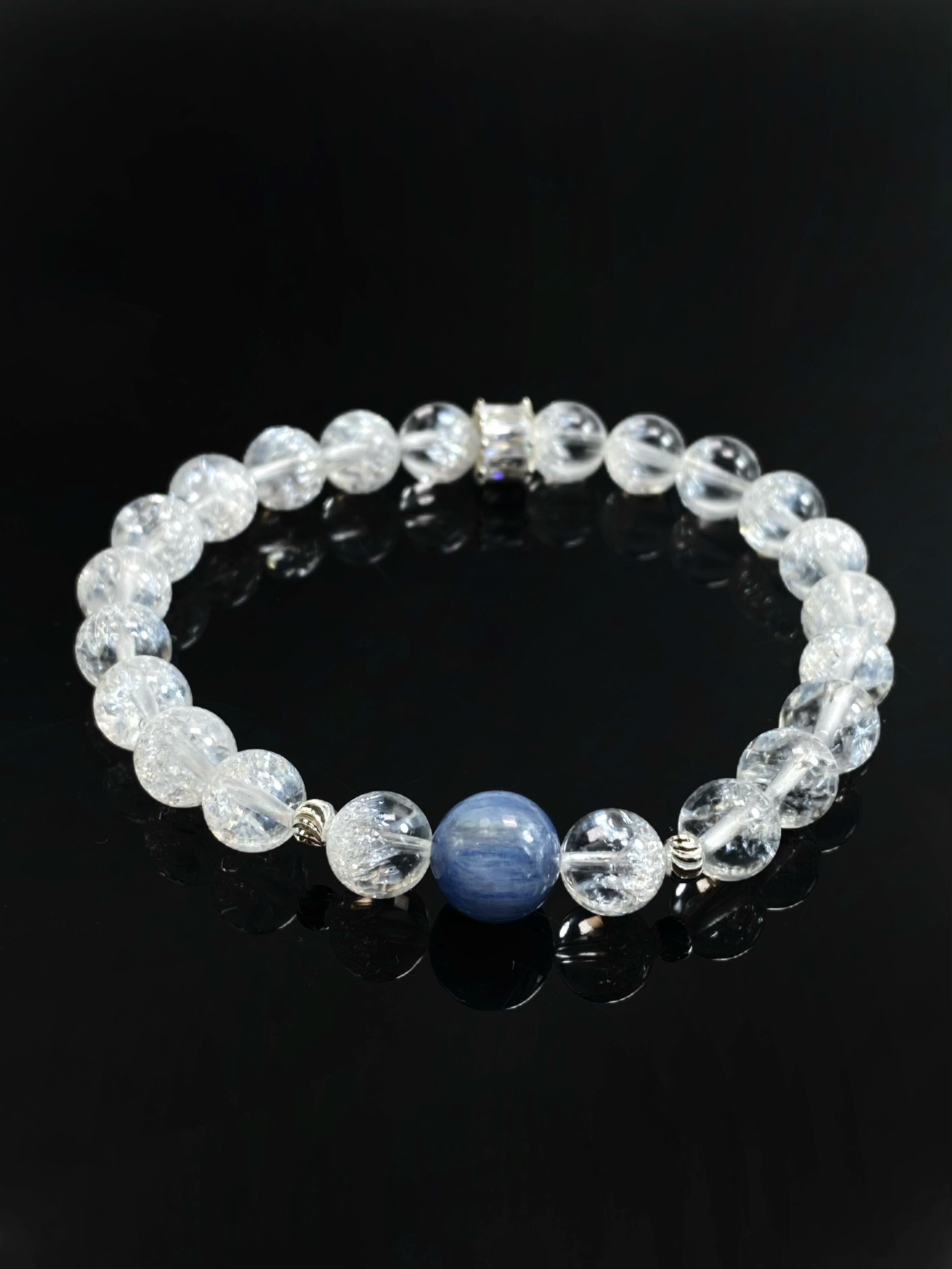 Handmade Blizzard White Quartz & Kyanite Bracelet: Natural Elegance in Every Bead