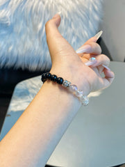 Handcrafted Moonstone and Obsidian Bracelet: Unique Glow from India + Mexican Shine