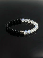Handcrafted Moonstone and Obsidian Bracelet: Unique Glow from India + Mexican Shine