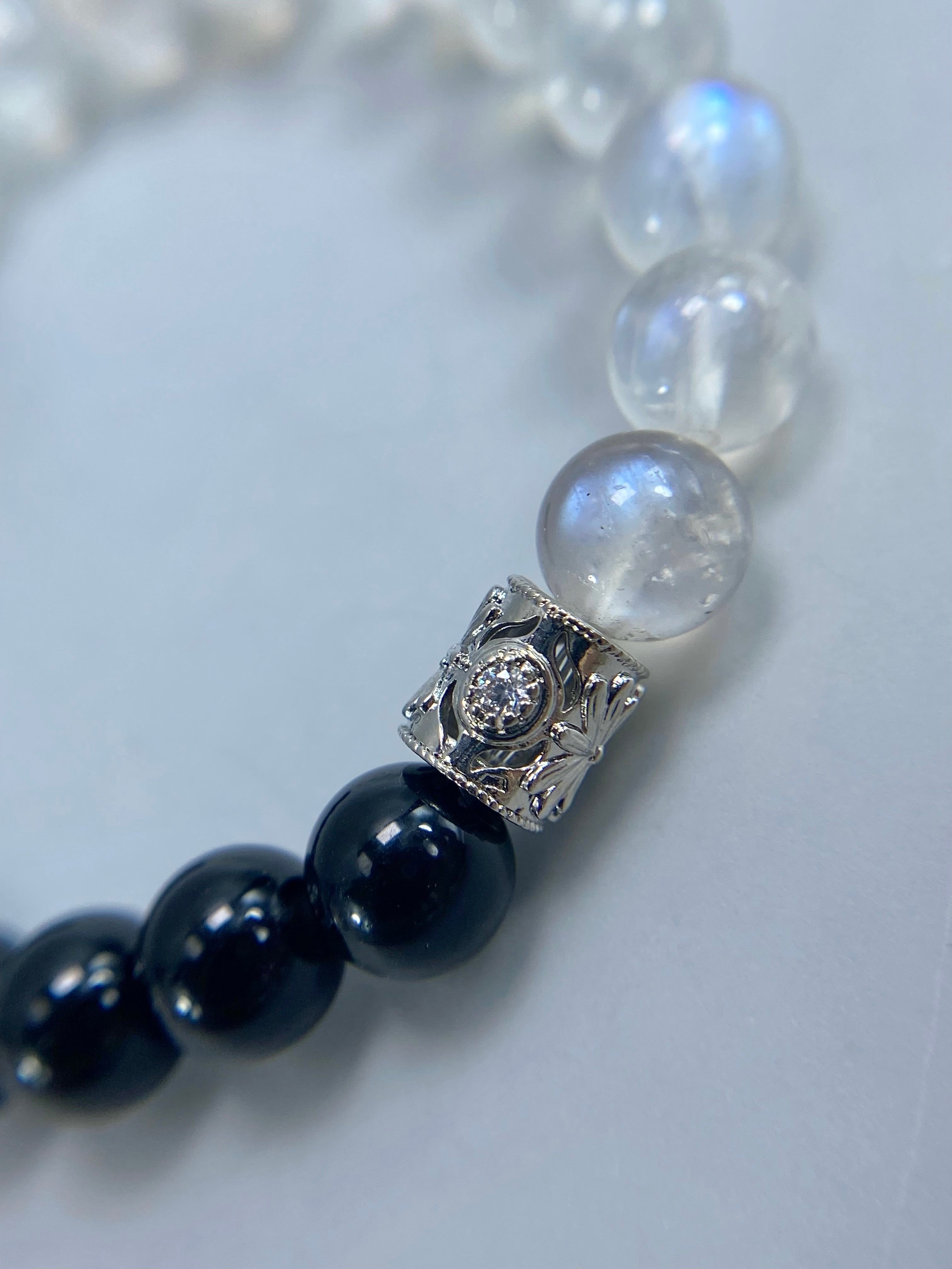 Handcrafted Moonstone and Obsidian Bracelet: Unique Glow from India + Mexican Shine