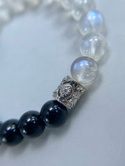 Handcrafted Moonstone and Obsidian Bracelet: Unique Glow from India + Mexican Shine