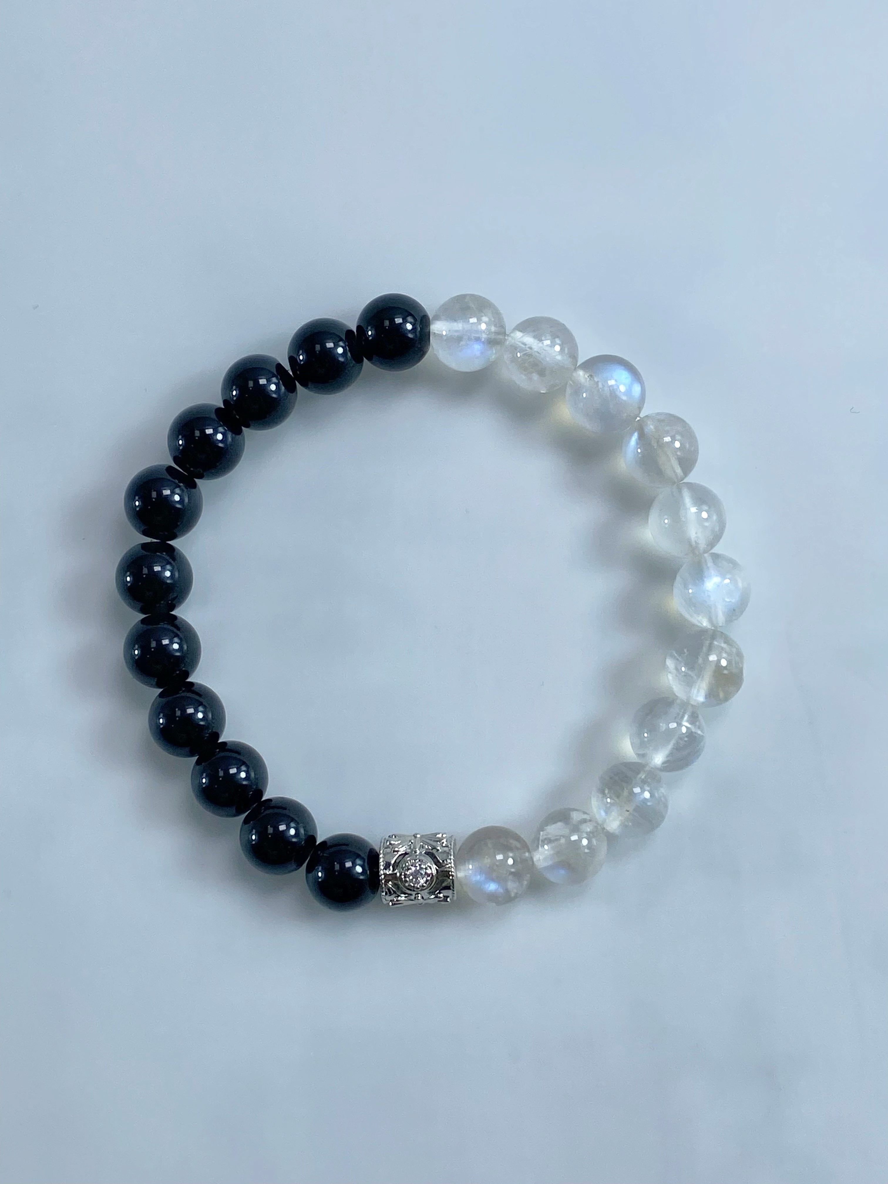 Handcrafted Moonstone and Obsidian Bracelet: Unique Glow from India + Mexican Shine