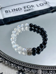Handcrafted Moonstone and Obsidian Bracelet: Unique Glow from India + Mexican Shine