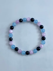 Handmade Multigemstone Bracelet: Brazilian Aquamarine, Pakistani Kunzite, and Mexican Obsidian
