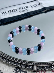 Handmade Multigemstone Bracelet: Brazilian Aquamarine, Pakistani Kunzite, and Mexican Obsidian